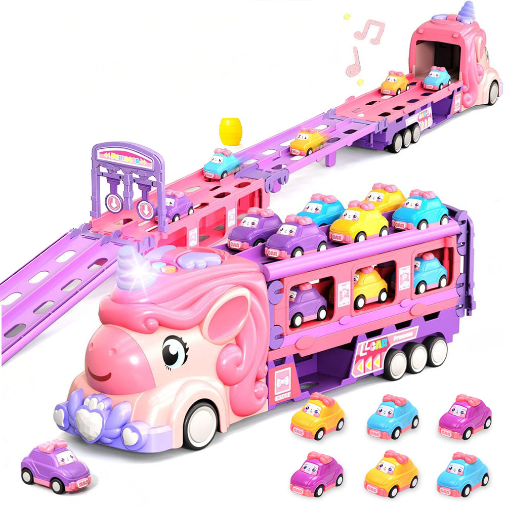 Unicorn Foldable Toy Truck Racetrack with Lights & Sound Birthday Gift Girls