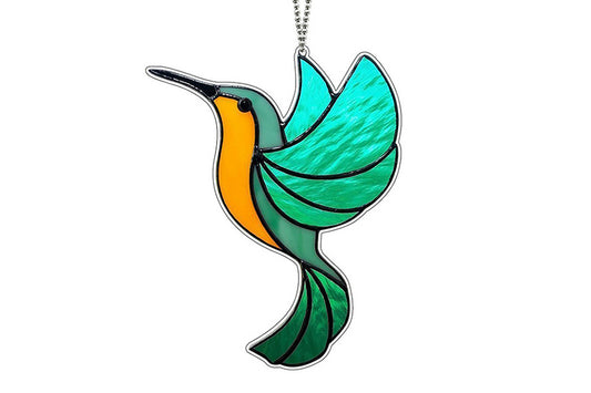 Glass Hummingbird Ornament Suncatcher Tree Spring Hanging Bird Art Window Hanging Decor-Acid Blue