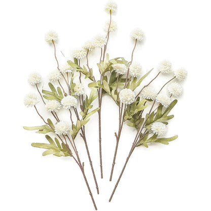 5Pcs Artificial Flower Stems Faux Pom Pom Flowers for Home Decor White
