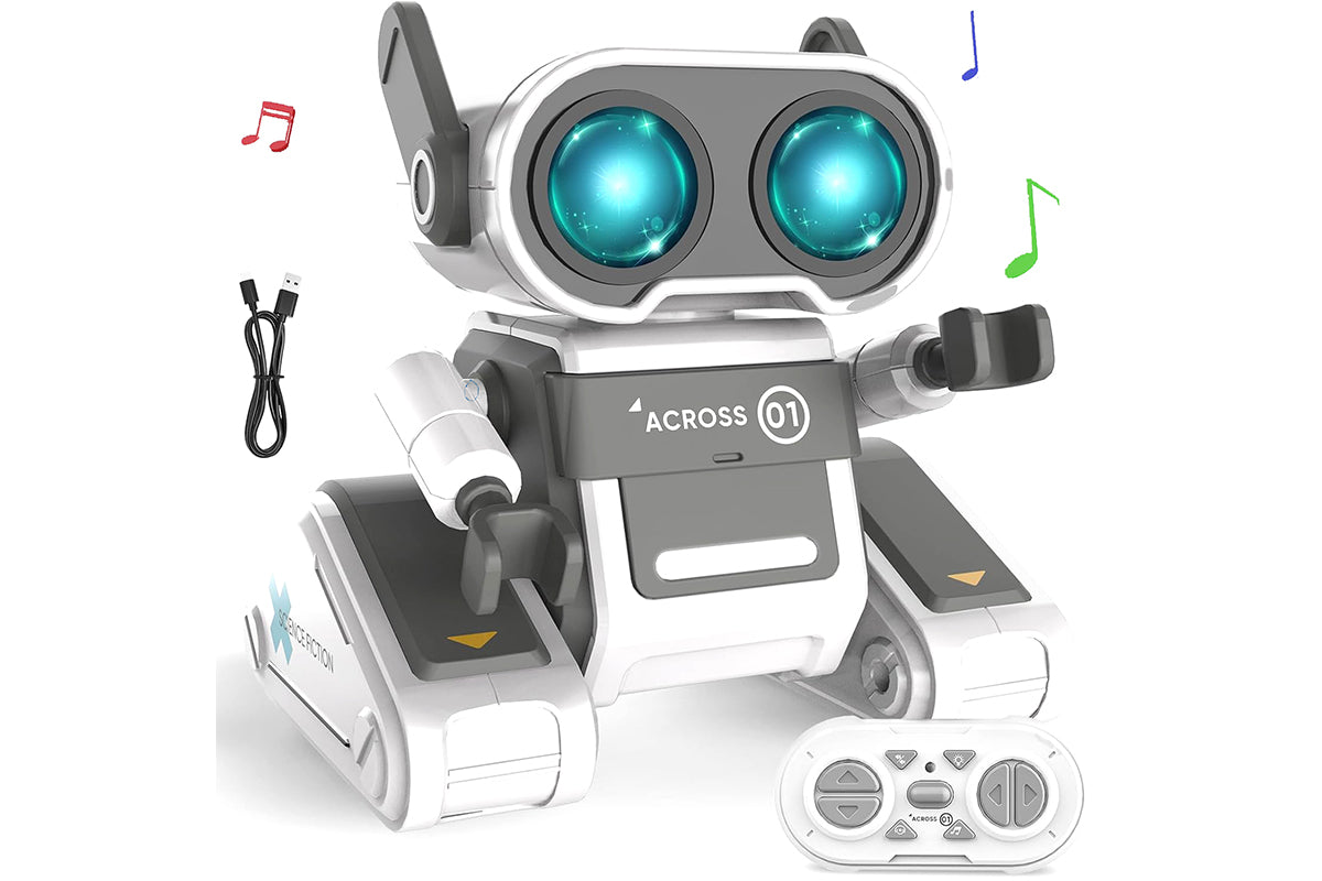 Remote Control Robot Toys RC Robots with LED Eyes Flexible Head Arms Music Dance Moves Christmas Gift Birthday-Grey