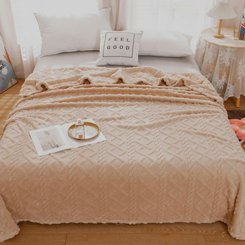 Flannel Throw Blanket Soft Fuzzy Cozy Warm Blanket Air-conditional Blanket Khaki