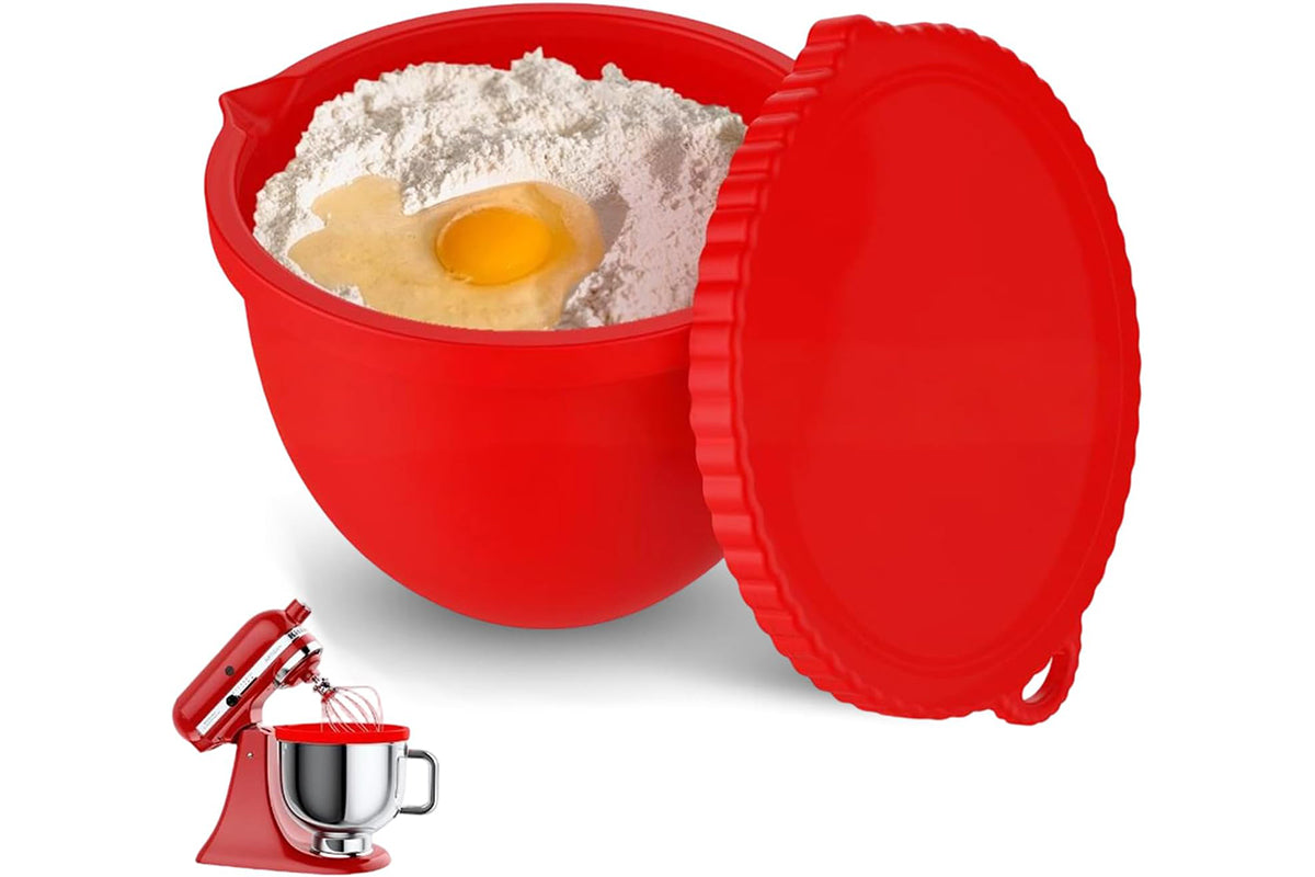 Silicone Mixing Bowl with Lid Set for 5 Qt KitchenAid Mixers -Red
