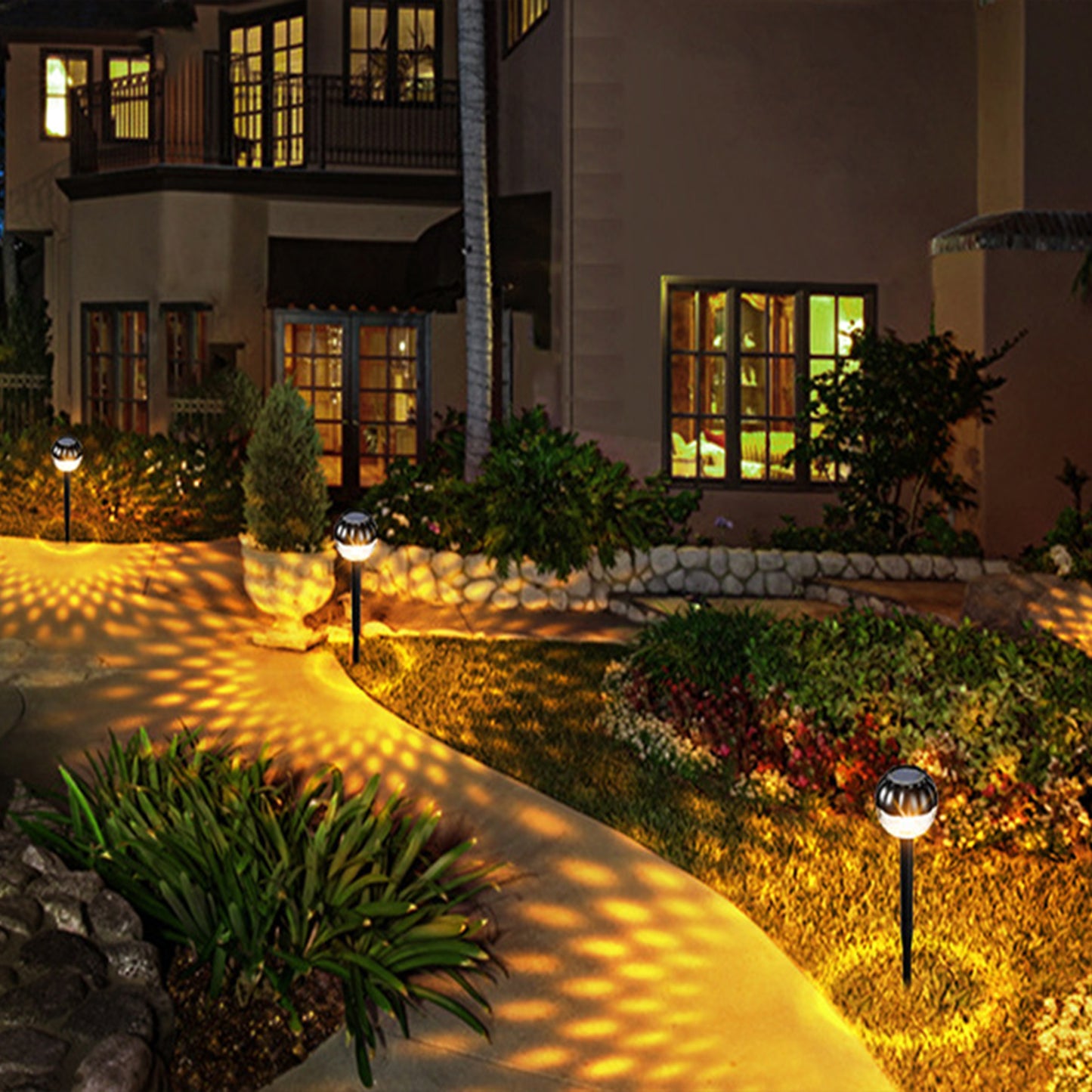 2Pcs 9LEDs Solar Garden Lights Outdoor Stake Lamp IP65 Waterproof Stand Lamp-Flashing Yellow