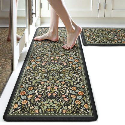 2 Piece Diatomite Kitchen Floor Mat Set - Olive