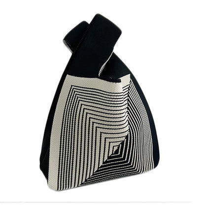 Hooking Tote Bag Small Cute Knot Wristlet Knitted Bag Knitted Wrist Purse Black Line