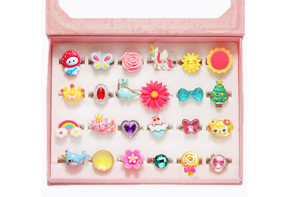 24PCS Adjustable Jewelry Rings Gift Set for Girls Pretend Play and Dress Up