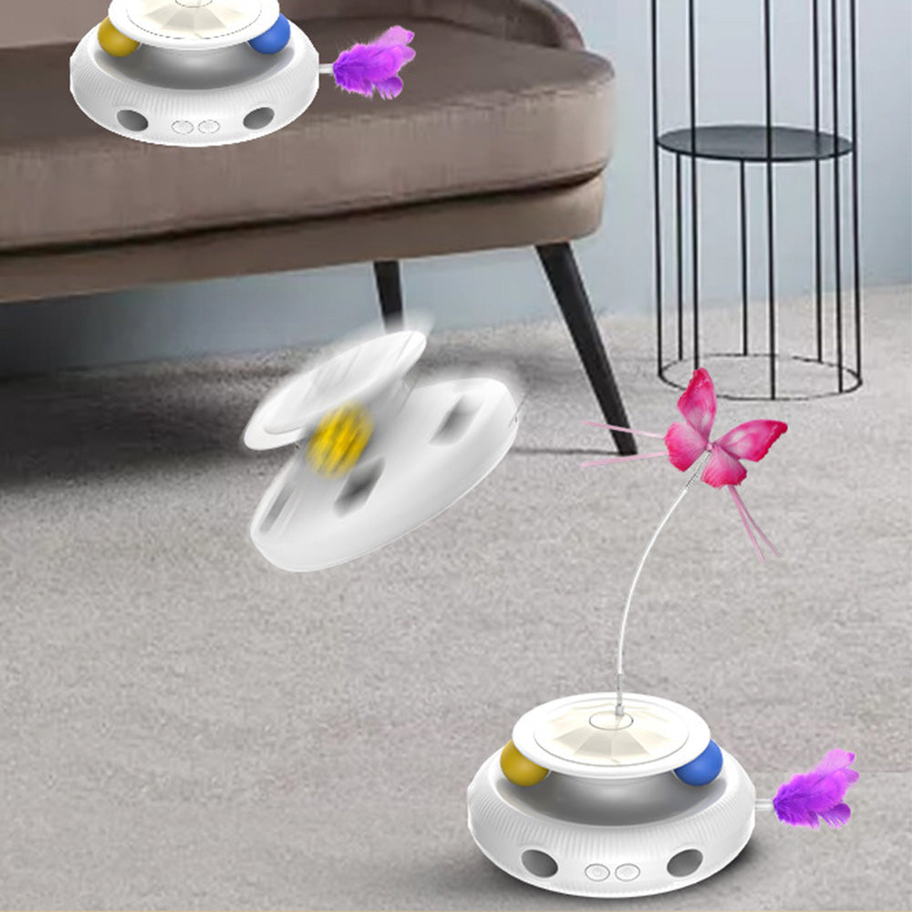 3-in-1 Automatic Moving Cat Toy Rechargeable Feather Butterfly Tracking Ball Interactive Toy