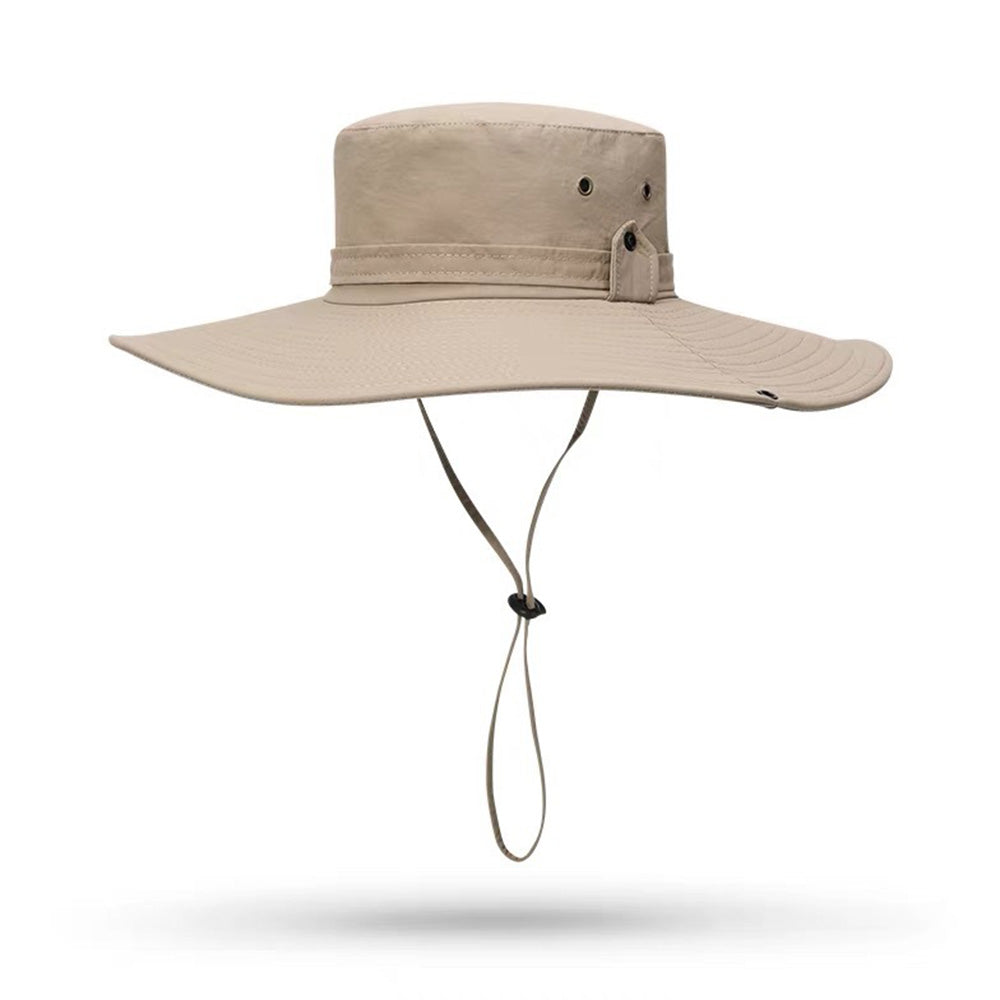 Foldable Wide Brim UV Sun Hat with Wind Strap for Fishing Hiking - Khaki