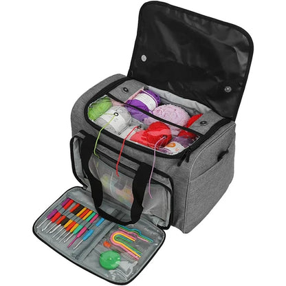 Knitting Storage Bag Wool Tote Crichet Hook Needles Accessories Organizer-Grey
