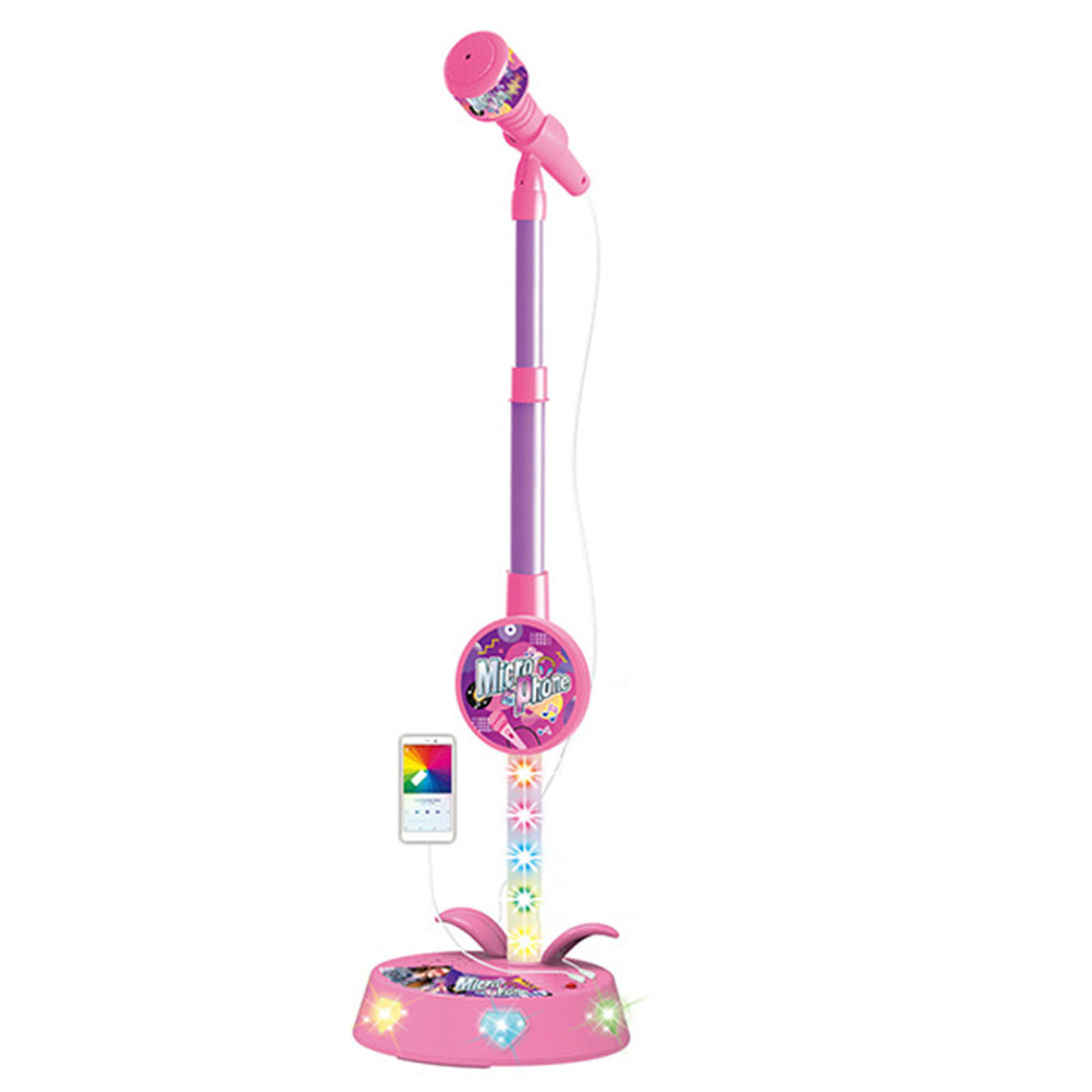 Karaoke Microphone Toy with Stand and Flashing Lights - Pink