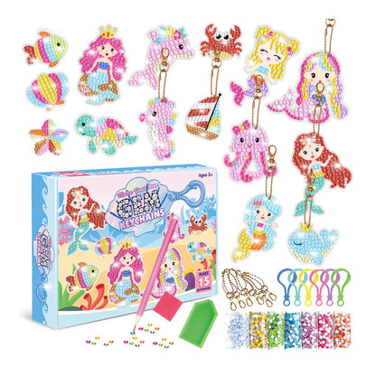 15 Styles DIY Rhinestone Painting Keychain Kits Christmas Decor