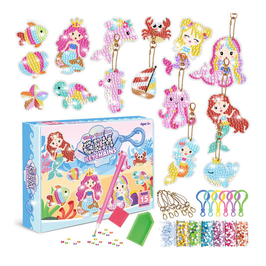 15 Styles DIY Rhinestone Painting Keychain Kits Christmas Decor