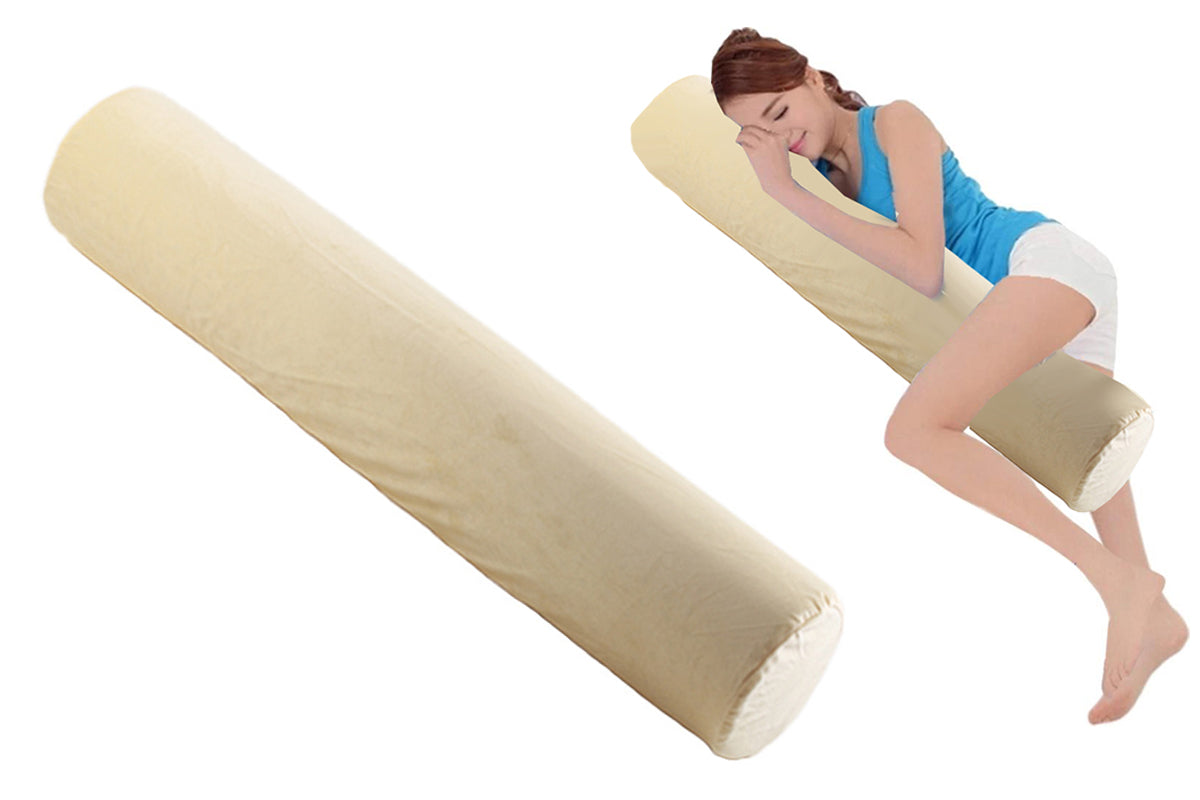 Natural Latex Body Pillow Springy Long Leg Pillow Cover Included for Sleeping-Beige