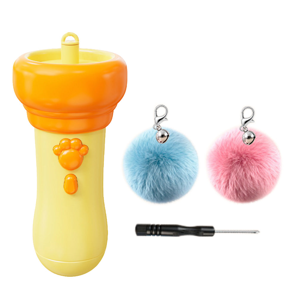 Cat Teaser Launcher with Retractable Cord and 2 Plush Balls - Orange