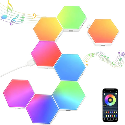 8 Piece Hexagon RGB LED Wall Light Set APP Control Music Sync Decor