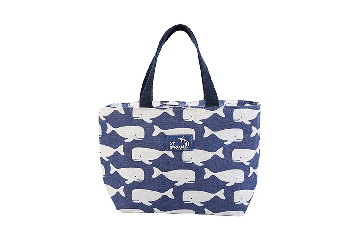 Cotton Insulated Lunch Bag for Work Travel Picnic-Navy blue
