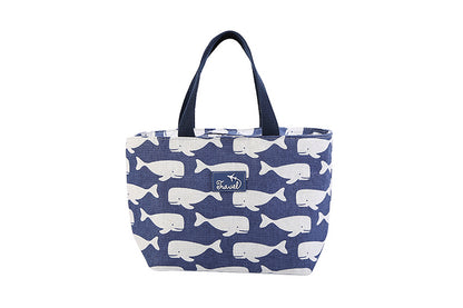 Cotton Insulated Lunch Bag for Work Travel Picnic-Navy blue