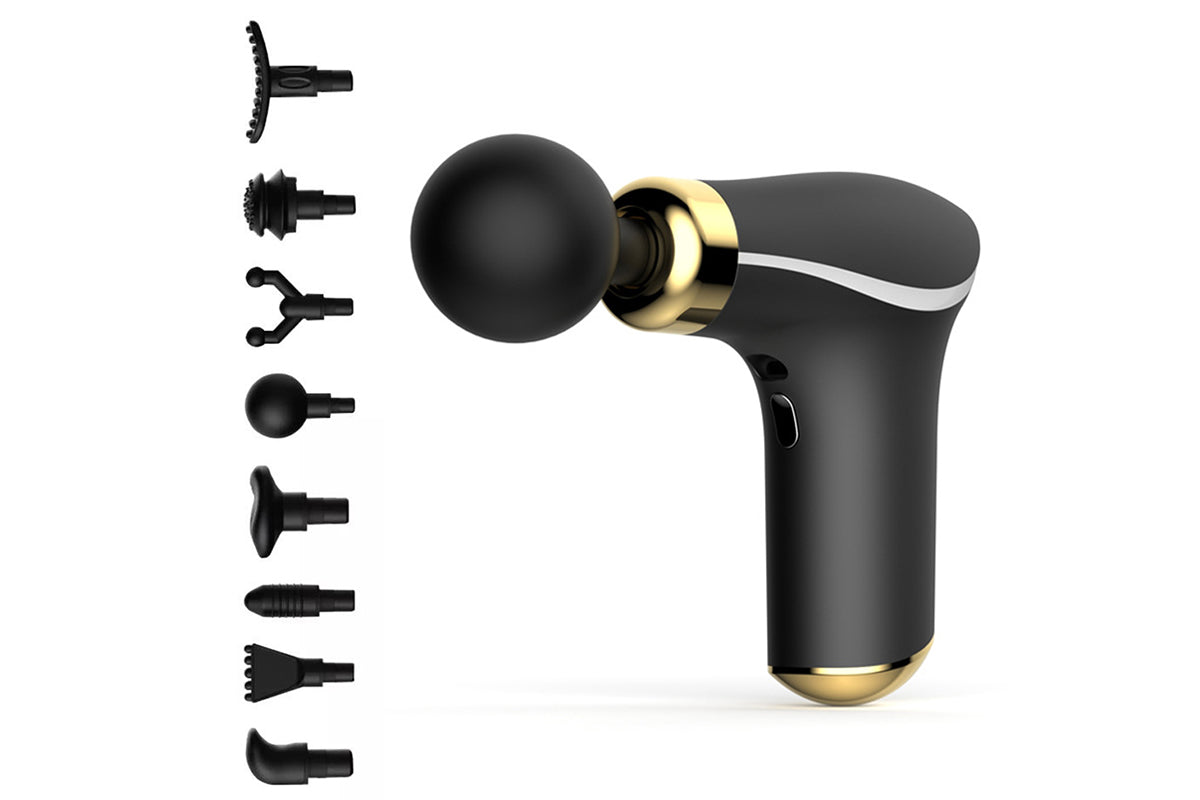 Mini Massage Gun Portable Deep Tissue Percussion Muscle Massager with 3 Levels 8 Massage Heads-Black