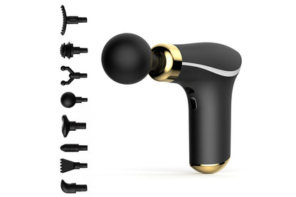 Mini Massage Gun Portable Deep Tissue Percussion Muscle Massager with 3 Levels 8 Massage Heads-Black