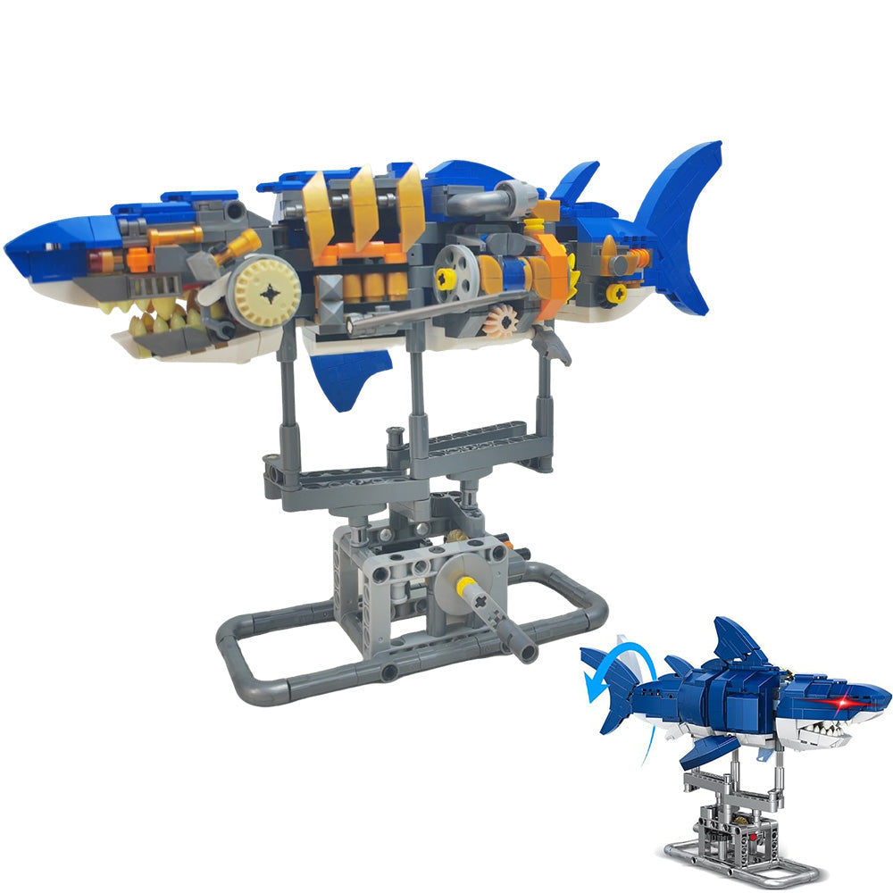 Mechanical Shark Building Block Toy with Display Stand Sea Fish for Home Decor
