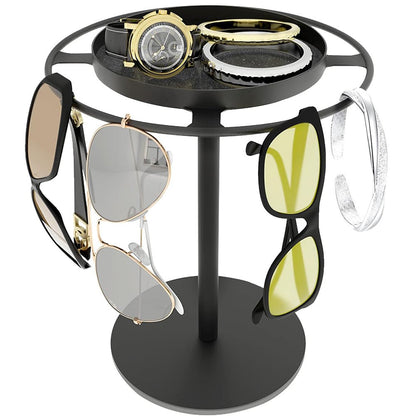 Metal Sunglass Display Organizer Glasses Storage Holder Stand with Tray for Desk Dresser Tabletop Black