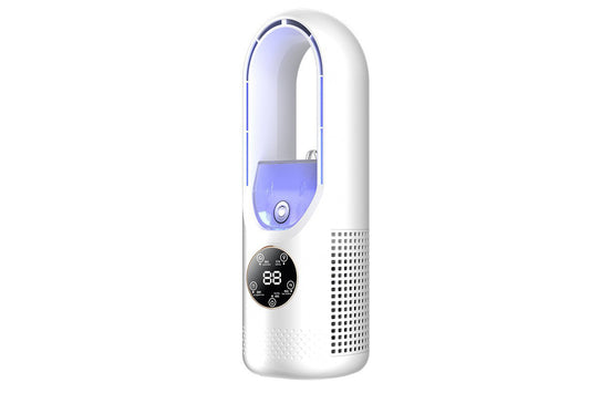 Desk Bladeless Fan with Humidifier USB-Powered Portable Air Conditioner Fan with LED Display-White