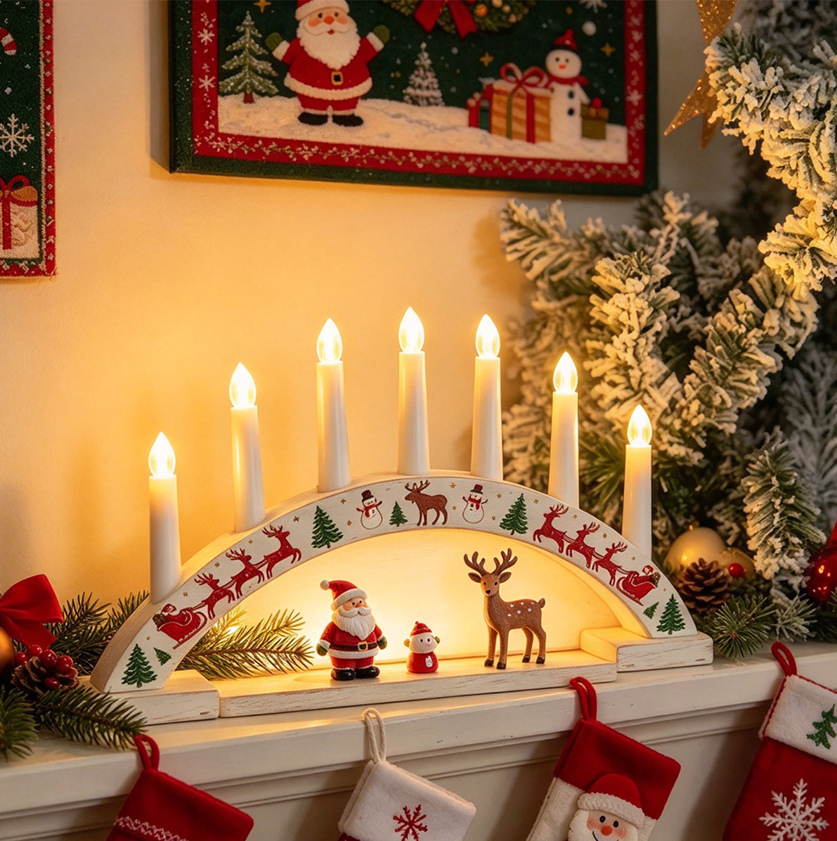 LED Christmas Flameless Taper Candle Decoration Light Holder - White