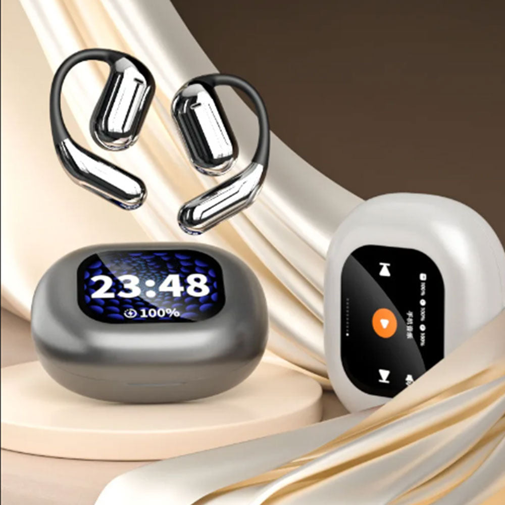 Wireless Open Ear Headphones  LCD Display Bluetooth 5.4 Earphones Touch Control Gray