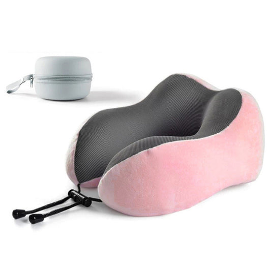 Travel Pillow Memory Foam Neck Support Pillow with Storage Case Pink