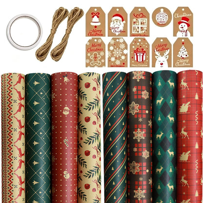 6 Sheet Christmas Gift Wrapping Paper Set Retro Christmas Wrapping Paper