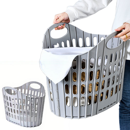 Collapsible Plastic Laundry Basket Folding Washing Clothes Storage Organizer-Grey