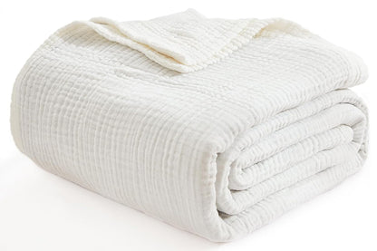 Cotton Muslin Blanket Breathable Soft Muslin Throw Blanket for Adults -White