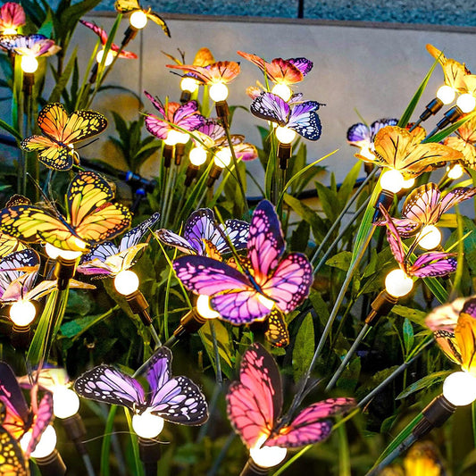 2-Pack Solar Butterfly Garden Lights 12-Stem Colorful Outdoor Decoration Light for Garden Patio Lawn