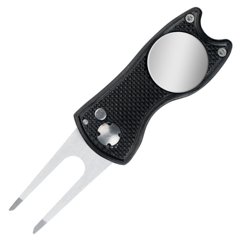 2PCS Magnetized Golf Divot Repair Tool with Pop-up Fork and Ball Marker Black