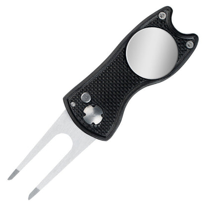 2PCS Magnetized Golf Divot Repair Tool with Pop-up Fork and Ball Marker Black