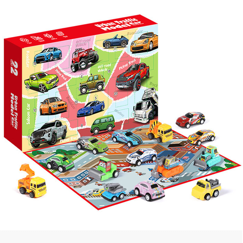 22PCS Christmas Advent Calendar Pull Back Car Toy Blind Box Set with Map