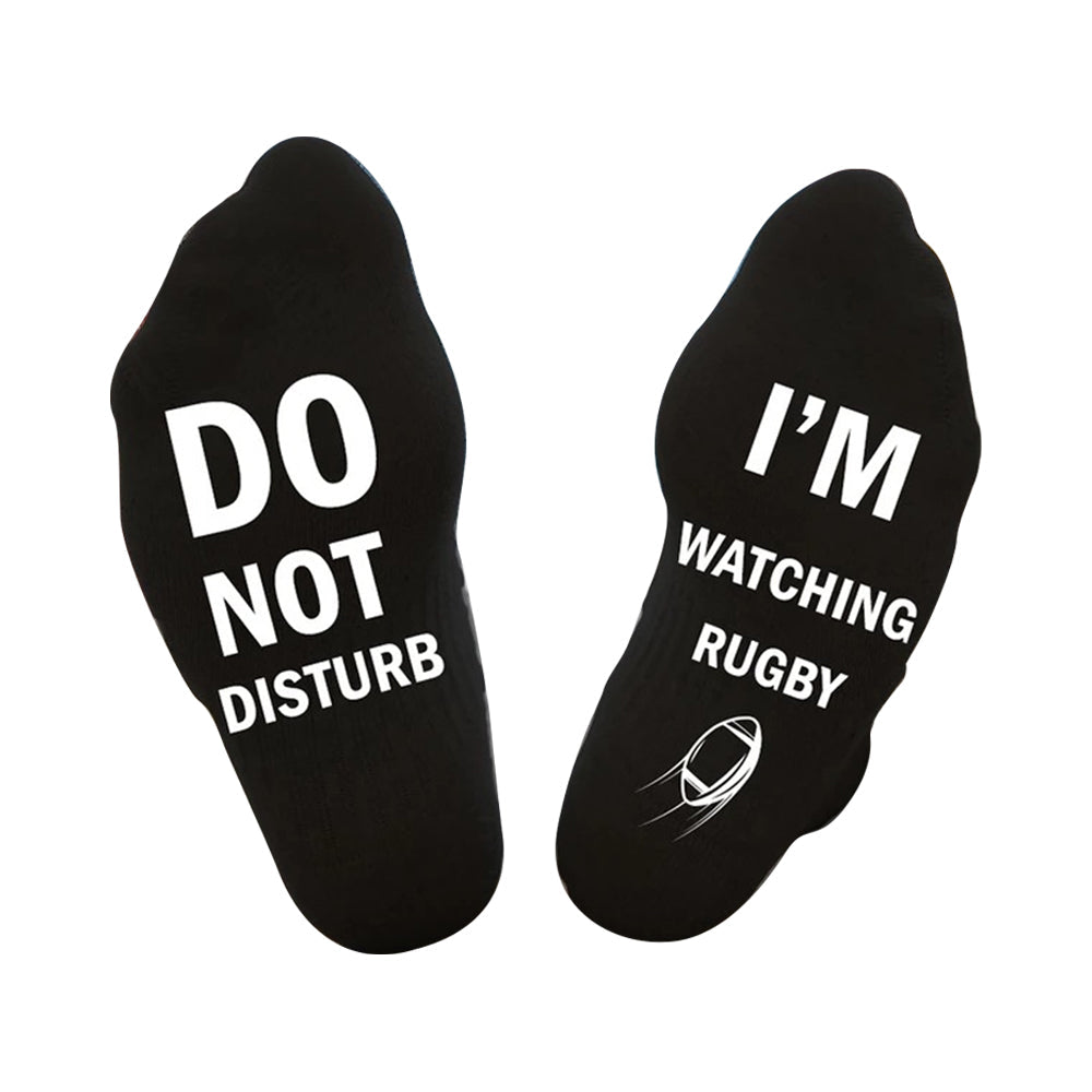 Pair of I'M WATCHING Unisex RUGBY Rugby Socks for Football Lover Black