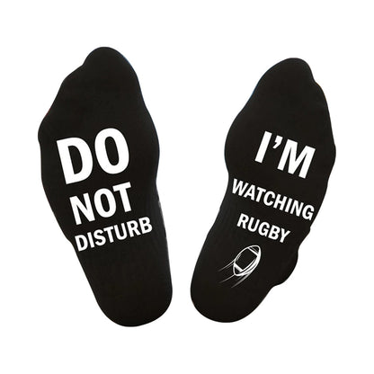 Pair of I'M WATCHING Unisex RUGBY Rugby Socks for Football Lover Black