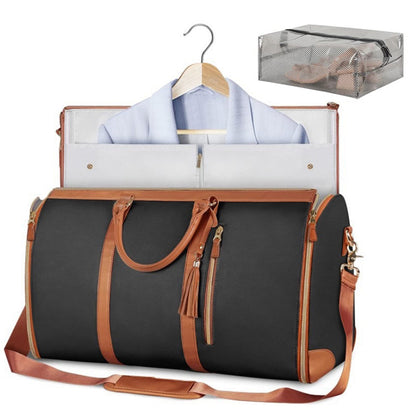Water-Resistant Garment Duffle Bag Duffle Bag PU Leather Travel Bag -Black