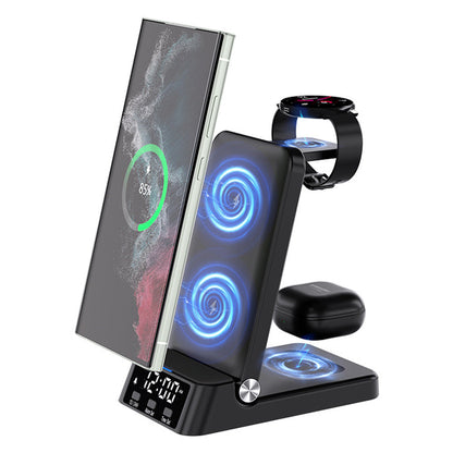 3-in-1 Wireless Charging Station with Digital Alarm Clock Fast Charging Dock for Samsung Black