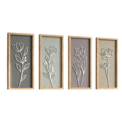 4 Piece Set Wood Frame Floral Hollow Out Wall Art