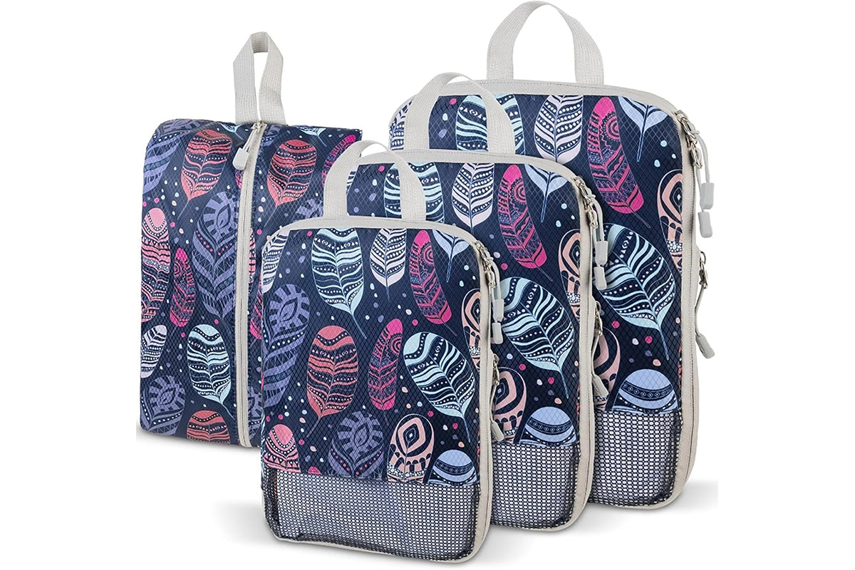 4 Pcs Travel Packing Cubes Set Space-Saving Expandable Compression Packing Cubes -Feather