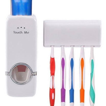 2Pcs Automatic Toothpaste Dispenser and Toothbrush Holder Set Wall Mounted Toothpaste Squeezer Toothbrush Organizer