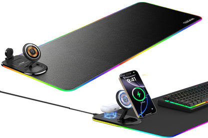 3-in-1 RGB Gaming Mouse Pad Wireless Charging Desk Mat with Foldable Phone Stand