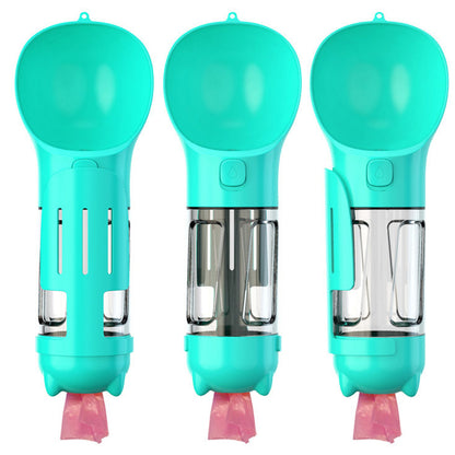 4 in 1 Pet Feeder Dog Cat Puppy Water Bottle Cup with Poop Bag Holder for Yorkie-Blue