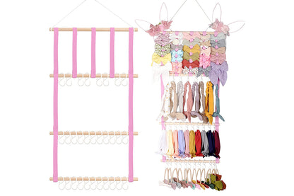 Headband Holder For Girls Hair Accessories Display Organizer Wall Hanging Decor-Pink