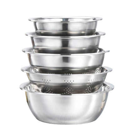 5 Piece 410 Stainless Steel Colander and Mixing Bowl Set 22 to 30cm