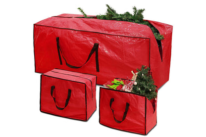 3Pcs Large Christmas Tree Storage Bags Waterproof with Handles and Zipper-Red