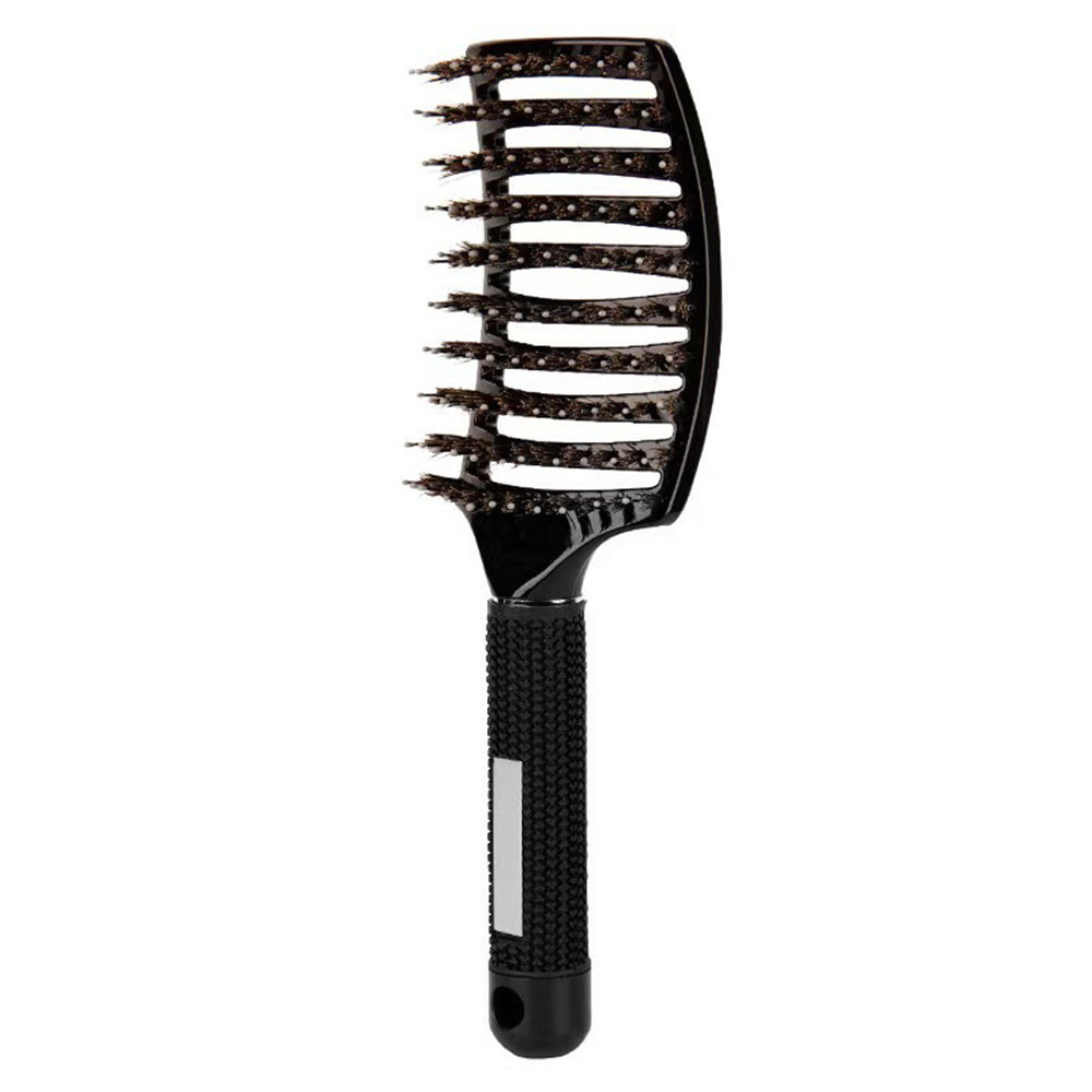 Detangle Nylon Boar Bristle Brush Head Scalp Massage Comb For Fine Hair-Black