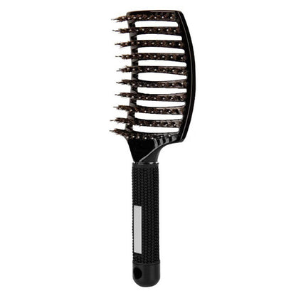 Detangle Nylon Boar Bristle Brush Head Scalp Massage Comb For Fine Hair-Black